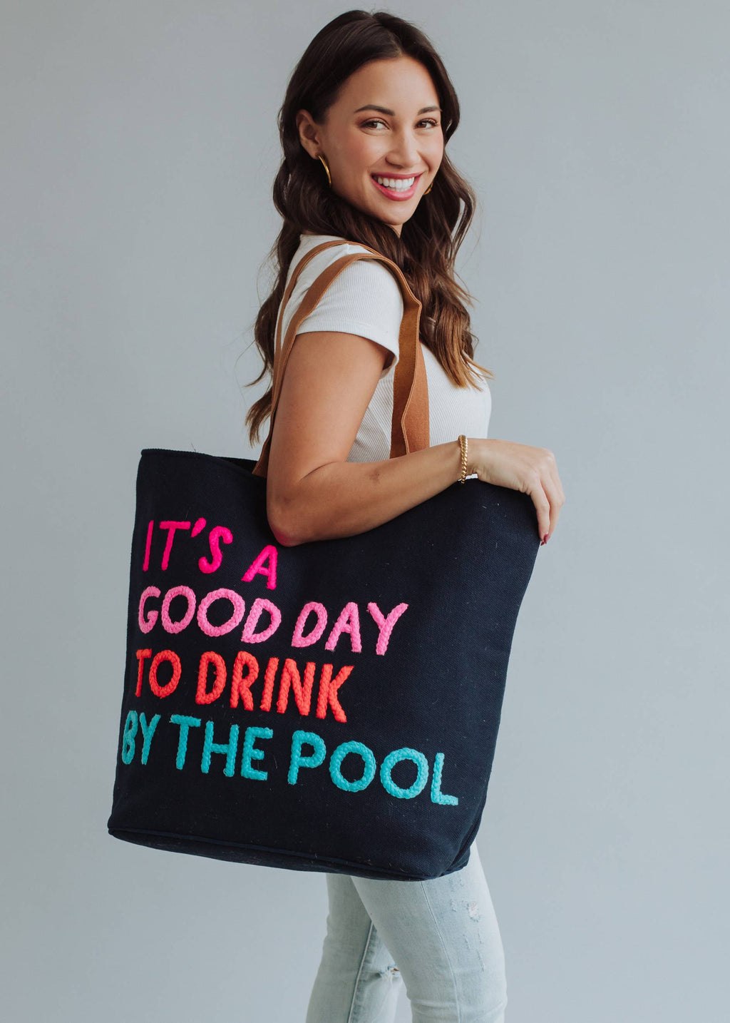 Poolside Bliss Woven Cotton Tote - Navy