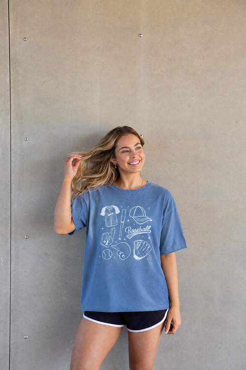 Baseball on Blue Boxy Tee