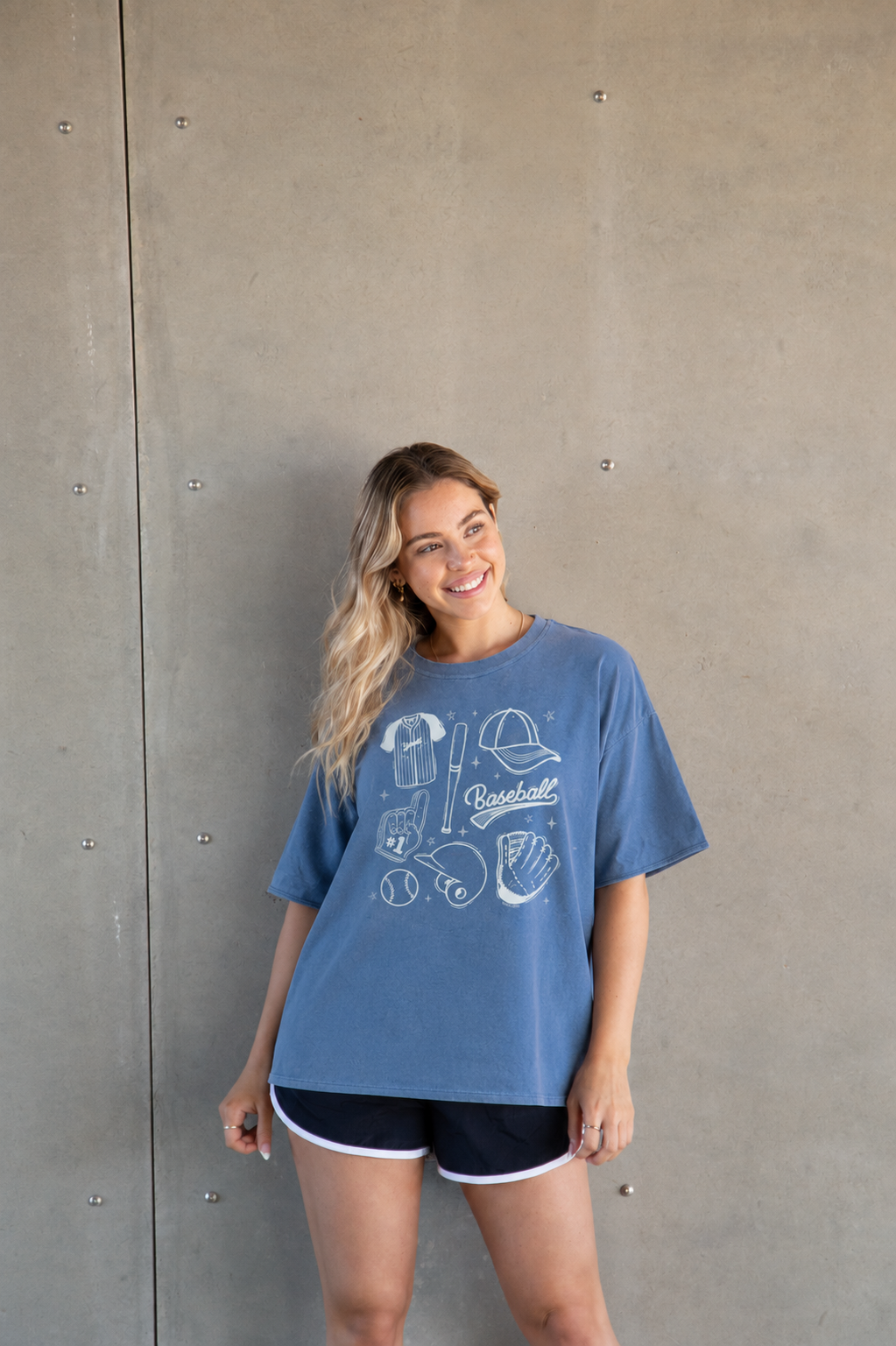 Baseball on Blue Boxy Tee
