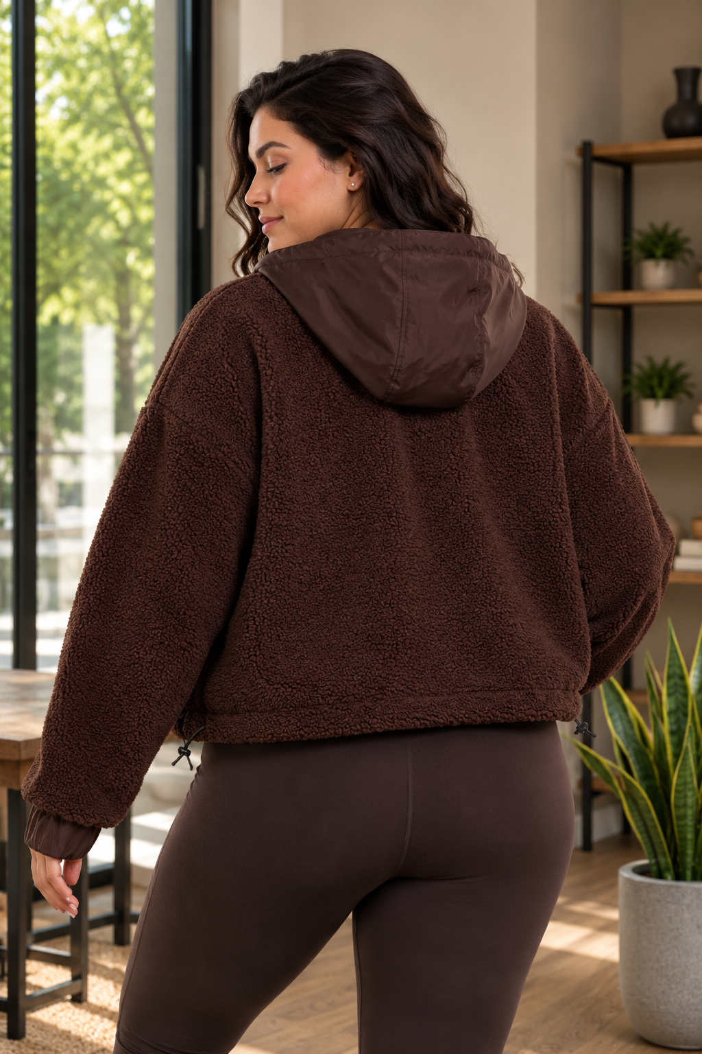 CURVY Sherpa Dreams Cropped Hooded Jacket