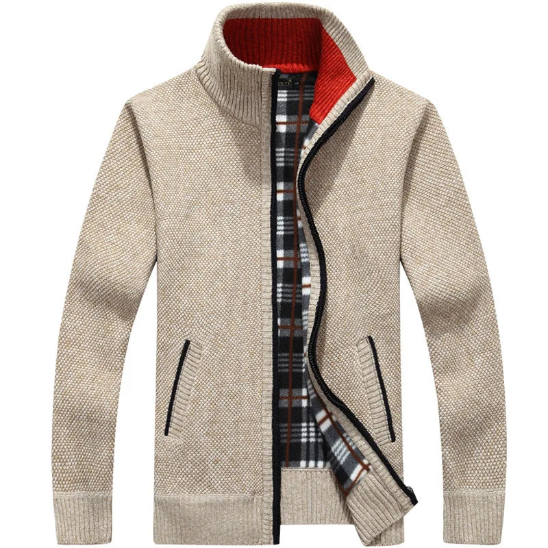 2026 Autumn Winter Men's Sweater Coat Faux Fur Wool Sweater Jackets Men Zipper Knitted Thick Coat Warm Casual Knitwear Cardigan