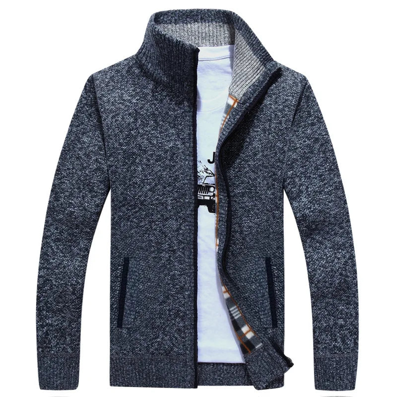 2026 Autumn Winter Men's Sweater Coat Faux Fur Wool Sweater Jackets Men Zipper Knitted Thick Coat Warm Casual Knitwear Cardigan