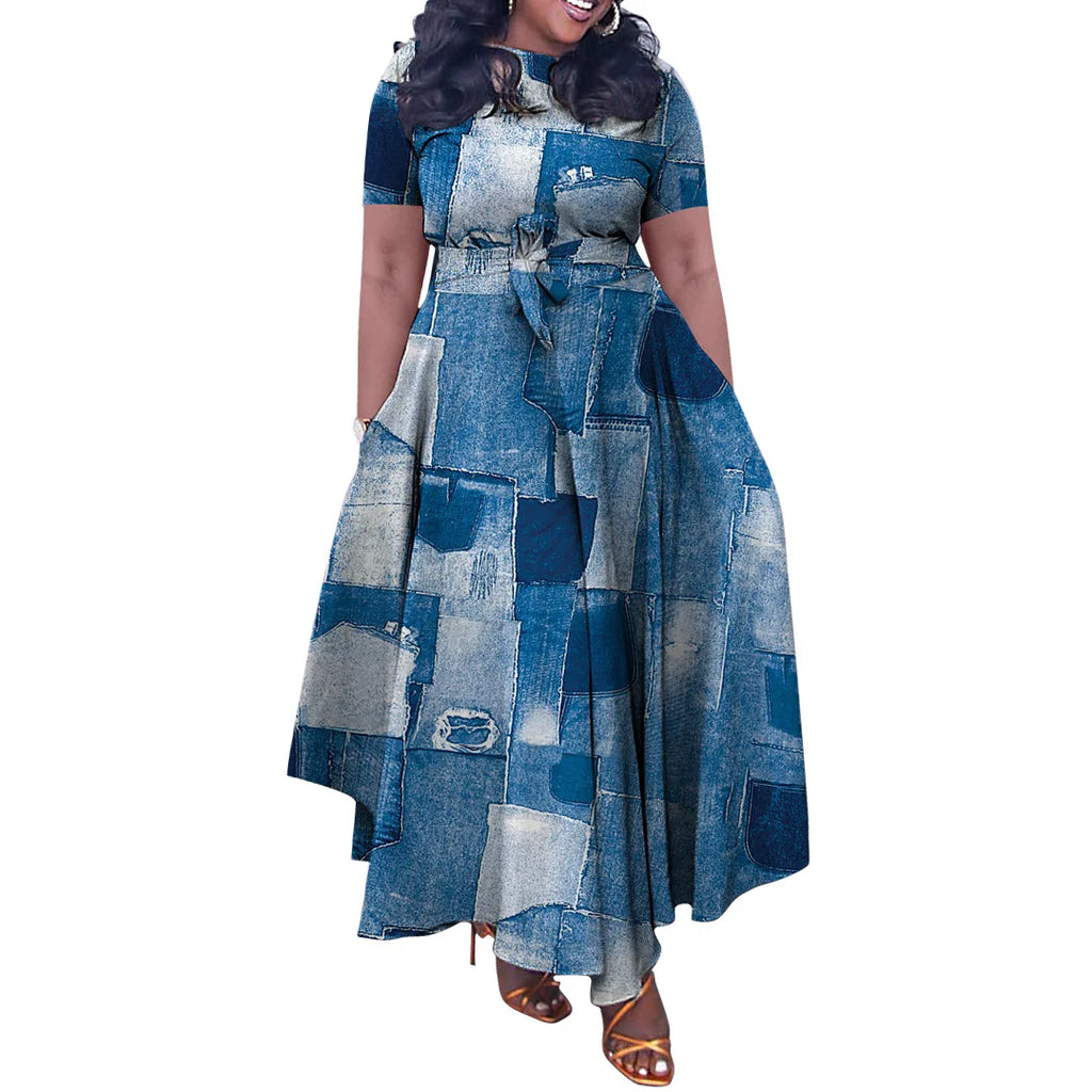 The  Curve Elegance Printed Belted A-Line Dress