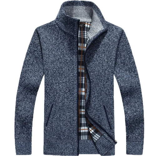 2026 Autumn Winter Men's Sweater Coat Faux Fur Wool Sweater Jackets Men Zipper Knitted Thick Coat Warm Casual Knitwear Cardigan
