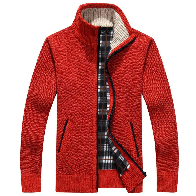 2026 Autumn Winter Men's Sweater Coat Faux Fur Wool Sweater Jackets Men Zipper Knitted Thick Coat Warm Casual Knitwear Cardigan