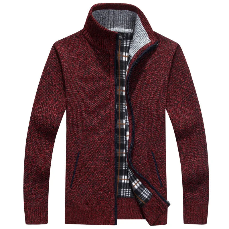 2026 Autumn Winter Men's Sweater Coat Faux Fur Wool Sweater Jackets Men Zipper Knitted Thick Coat Warm Casual Knitwear Cardigan