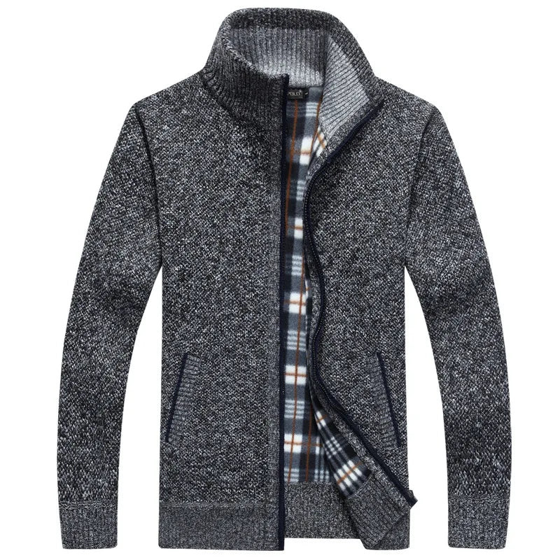 2026 Autumn Winter Men's Sweater Coat Faux Fur Wool Sweater Jackets Men Zipper Knitted Thick Coat Warm Casual Knitwear Cardigan
