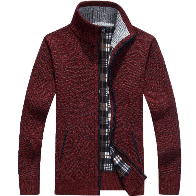 2026 Autumn Winter Men's Sweater Coat Faux Fur Wool Sweater Jackets Men Zipper Knitted Thick Coat Warm Casual Knitwear Cardigan