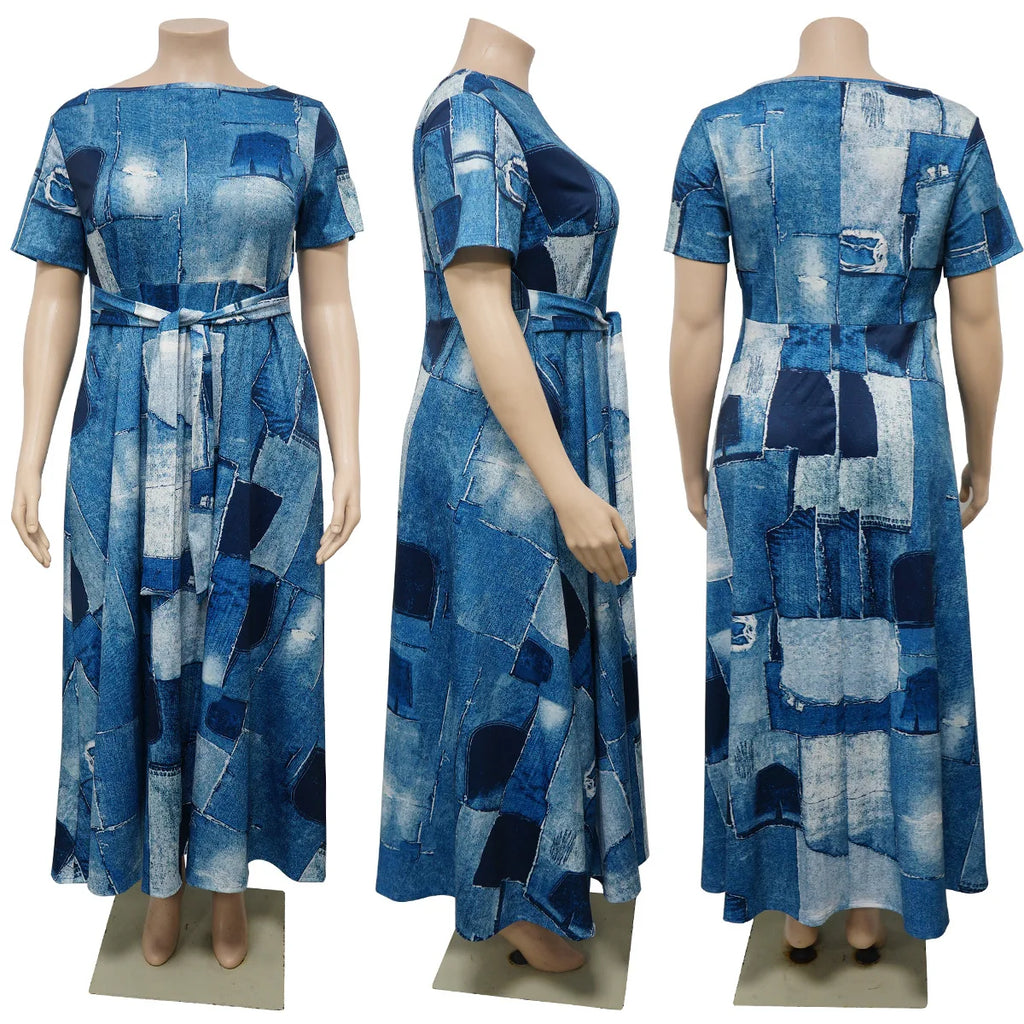 The  Curve Elegance Printed Belted A-Line Dress