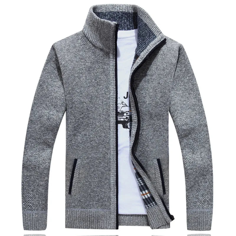 2026 Autumn Winter Men's Sweater Coat Faux Fur Wool Sweater Jackets Men Zipper Knitted Thick Coat Warm Casual Knitwear Cardigan