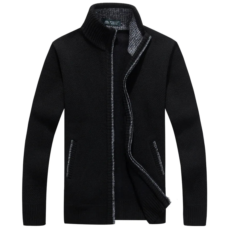 2026 Autumn Winter Men's Sweater Coat Faux Fur Wool Sweater Jackets Men Zipper Knitted Thick Coat Warm Casual Knitwear Cardigan