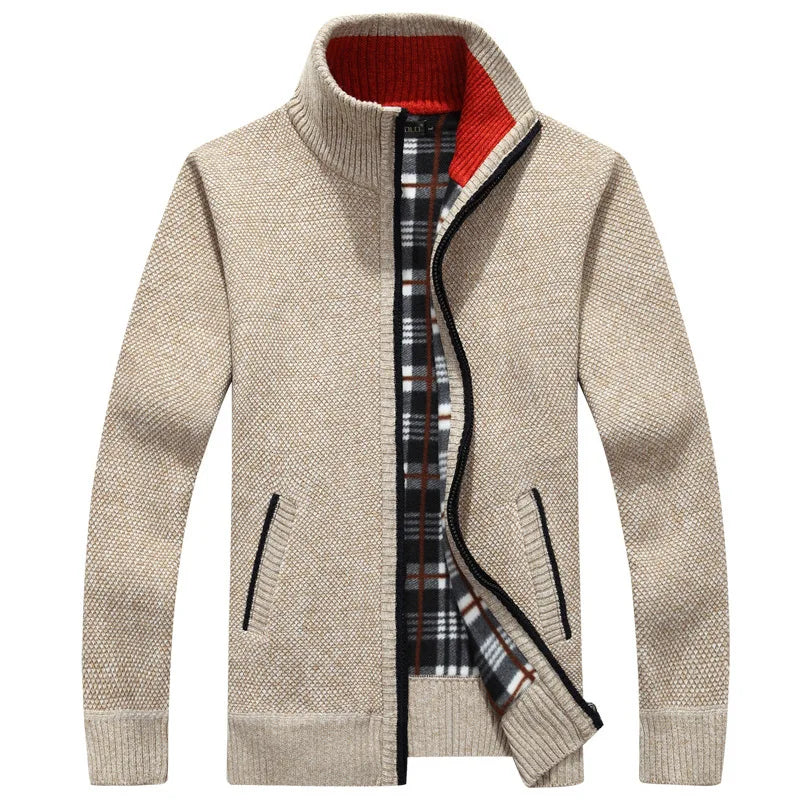 2026 Autumn Winter Men's Sweater Coat Faux Fur Wool Sweater Jackets Men Zipper Knitted Thick Coat Warm Casual Knitwear Cardigan