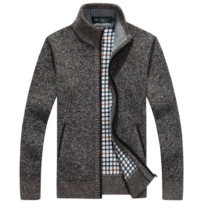 2026 Autumn Winter Men's Sweater Coat Faux Fur Wool Sweater Jackets Men Zipper Knitted Thick Coat Warm Casual Knitwear Cardigan