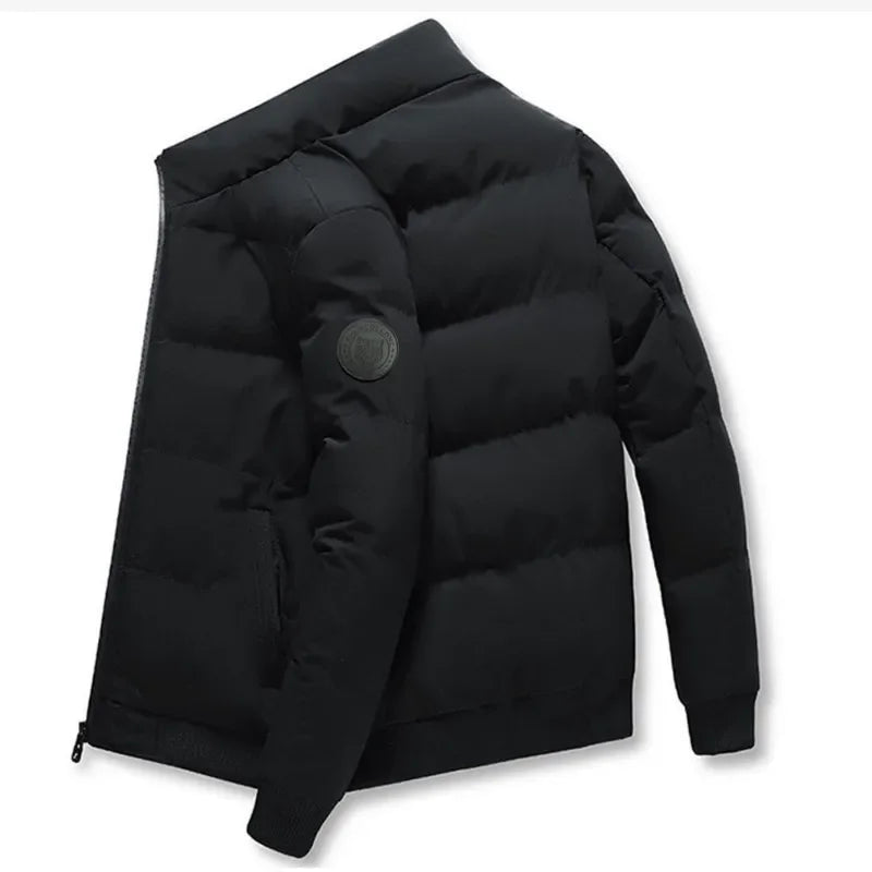 New Winter Men Solid Color Zipper Padded Jacket Thick Cotton Coat Trendy Youth Casual Comfort Warm Outerwear