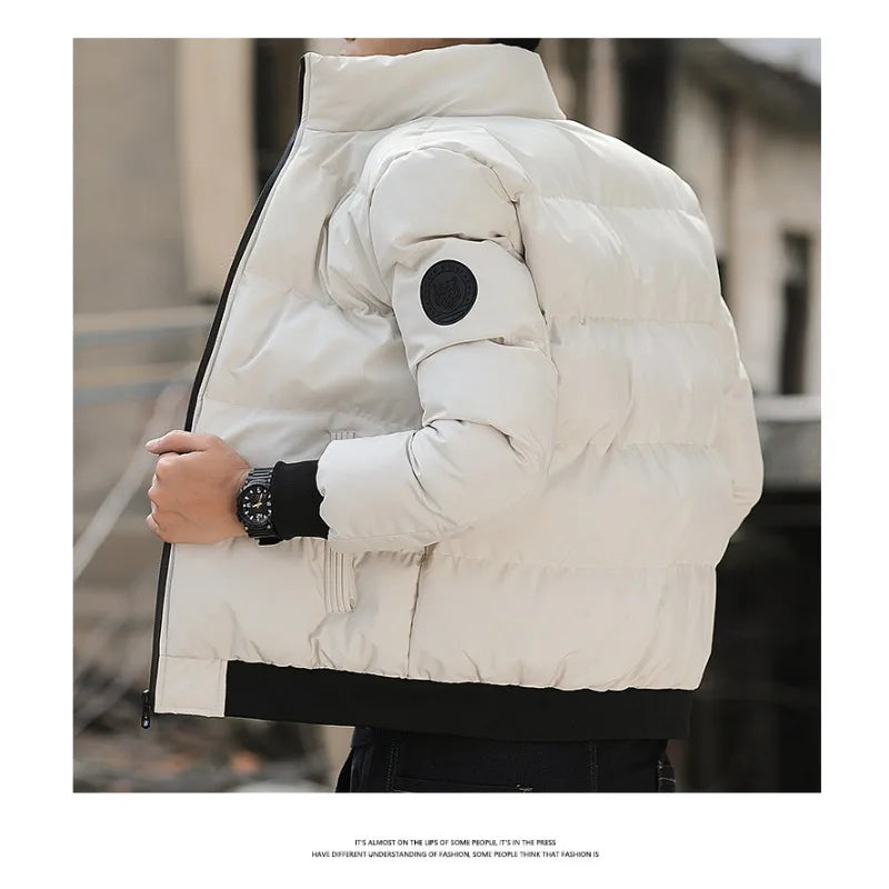 New Winter Men Solid Color Zipper Padded Jacket Thick Cotton Coat Trendy Youth Casual Comfort Warm Outerwear