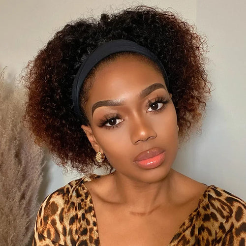 Brown Curly Headband Wig Human Hair Glueless Pixie Cut Wear And Go Elastic Band Natural Soft Curls for Women Daily Use