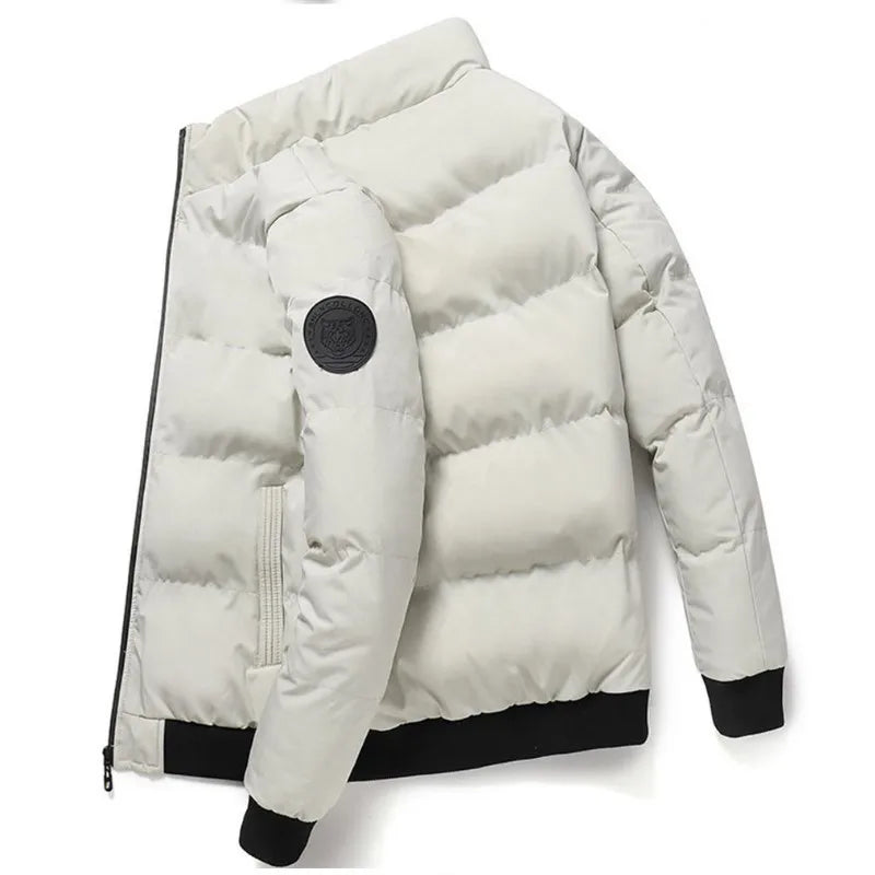 New Winter Men Solid Color Zipper Padded Jacket Thick Cotton Coat Trendy Youth Casual Comfort Warm Outerwear