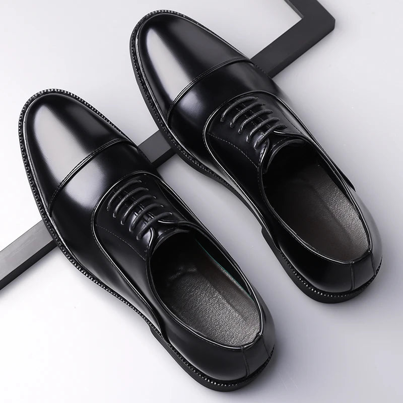 New Men 37-46 Men's Flat / 6CM Heightening Elevator Shoes Business Formal Leather Shoes Man British Casual Wedding Suit Shoes