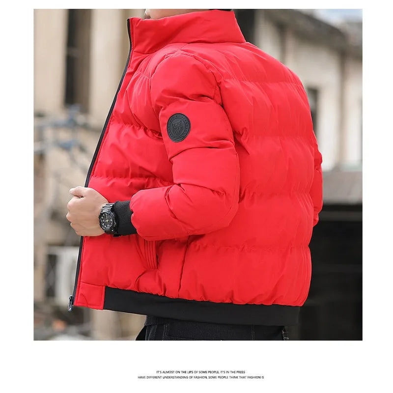 New Winter Men Solid Color Zipper Padded Jacket Thick Cotton Coat Trendy Youth Casual Comfort Warm Outerwear