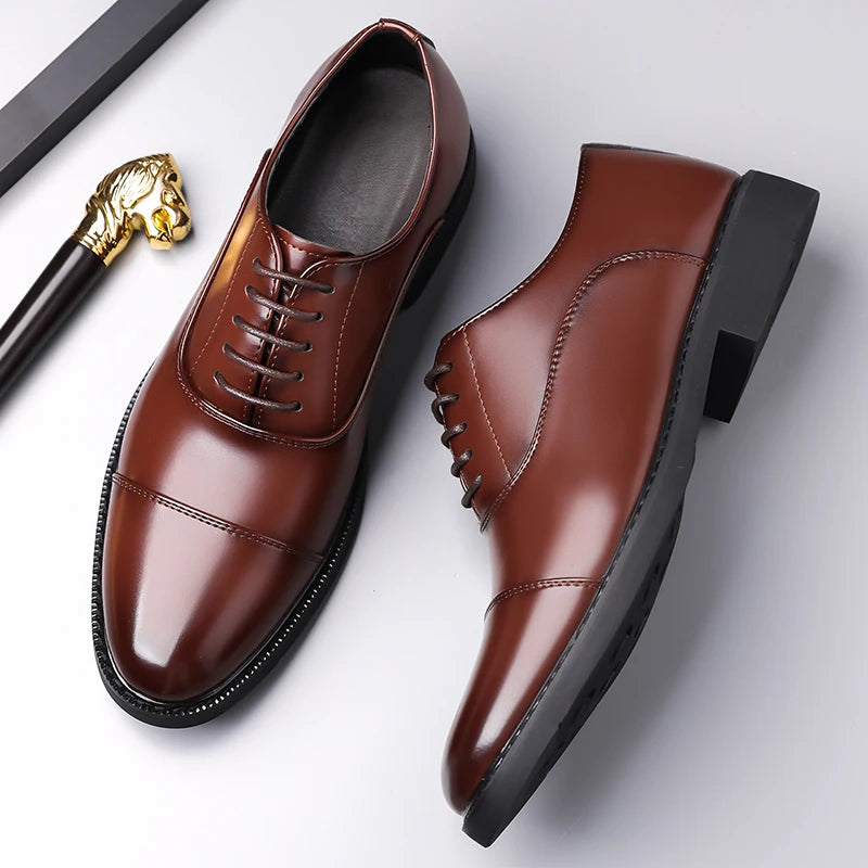 New Men 37-46 Men's Flat / 6CM Heightening Elevator Shoes Business Formal Leather Shoes Man British Casual Wedding Suit Shoes