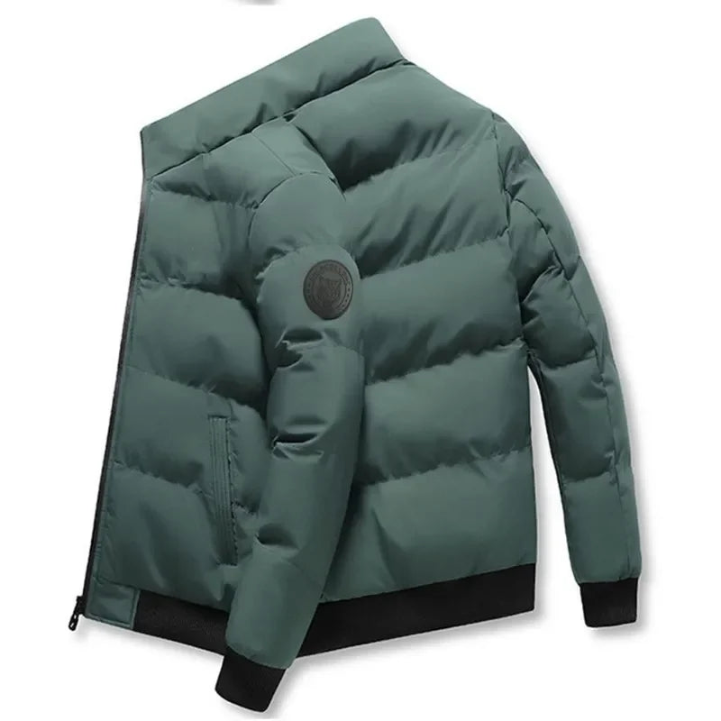 New Winter Men Solid Color Zipper Padded Jacket Thick Cotton Coat Trendy Youth Casual Comfort Warm Outerwear