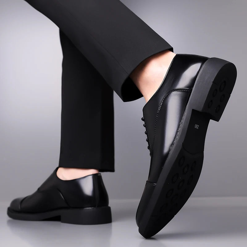 New Men 37-46 Men's Flat / 6CM Heightening Elevator Shoes Business Formal Leather Shoes Man British Casual Wedding Suit Shoes