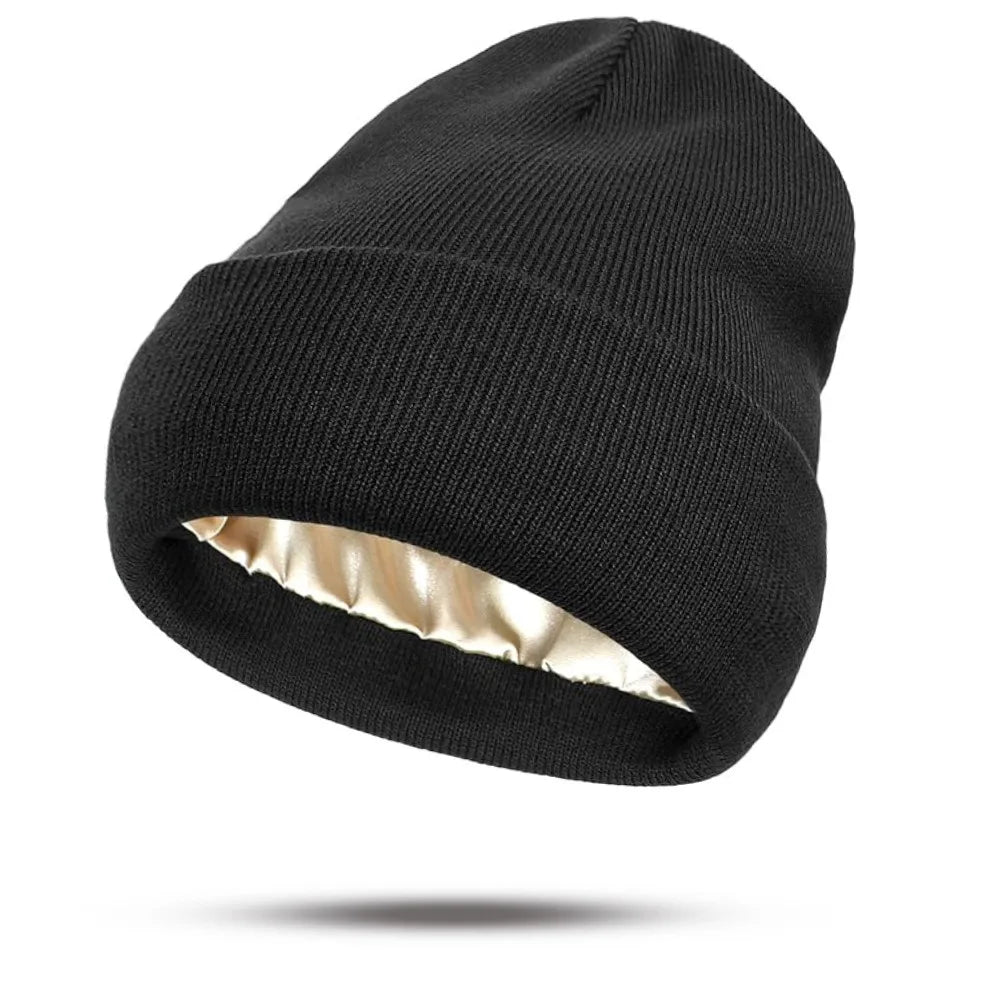 Women's Hats for Autumn&Winter-Comfortable Stylish Versatile Warm-Keeping Hairstyle-Protecting Knitted Satin Woolen Hats