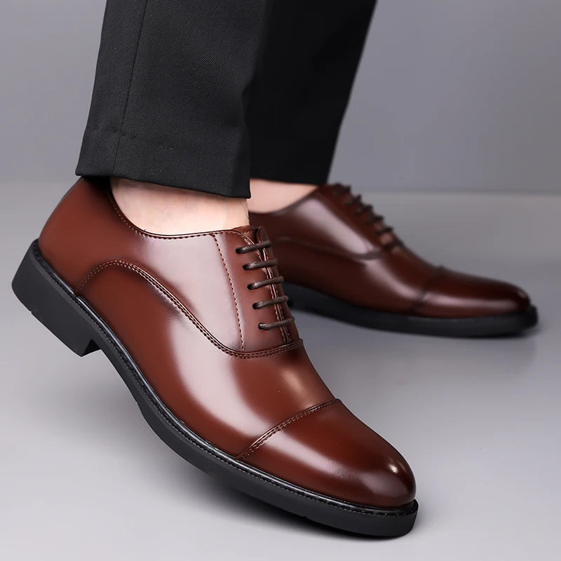 New Men 37-46 Men's Flat / 6CM Heightening Elevator Shoes Business Formal Leather Shoes Man British Casual Wedding Suit Shoes