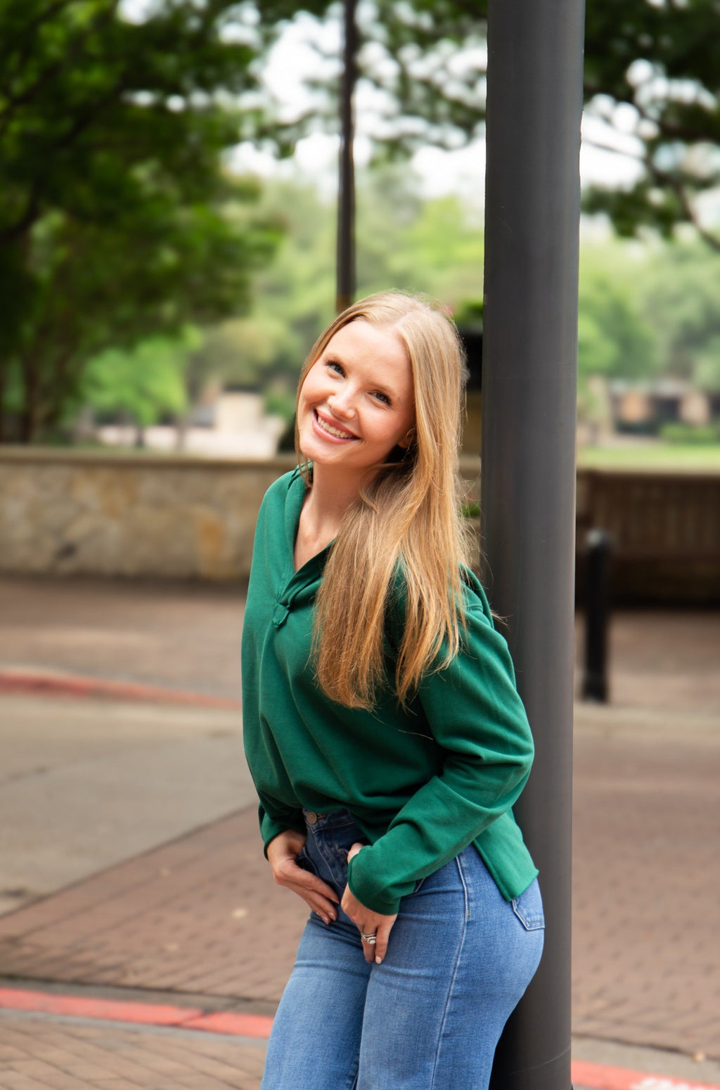 V-Neck Collared Pullover, Green