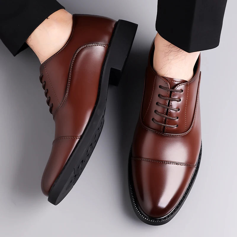 New Men 37-46 Men's Flat / 6CM Heightening Elevator Shoes Business Formal Leather Shoes Man British Casual Wedding Suit Shoes