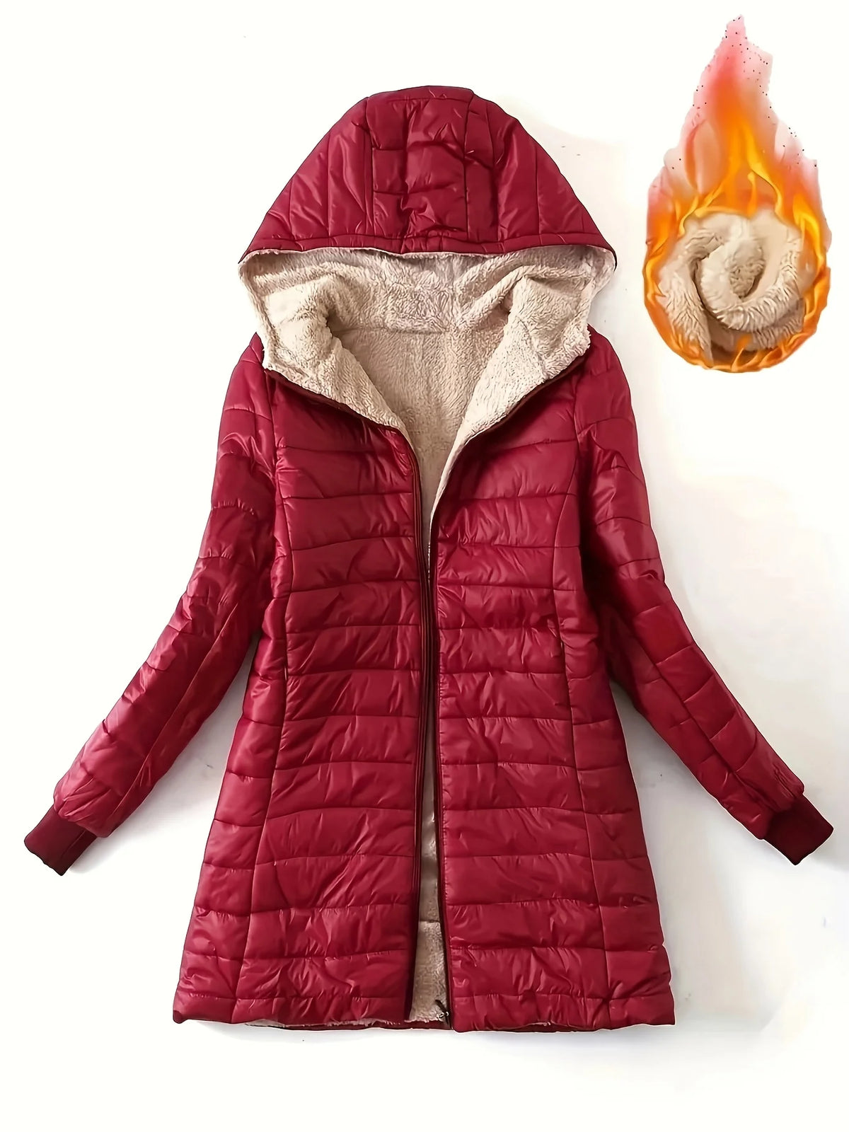 Autumn and Winter New Mid Autumn Long Hooded Cotton Jacket with Fleece for Warmth, Women's Coat