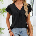 Elegant Eyelet Ruffle-Sleeve V-Neck Blouse