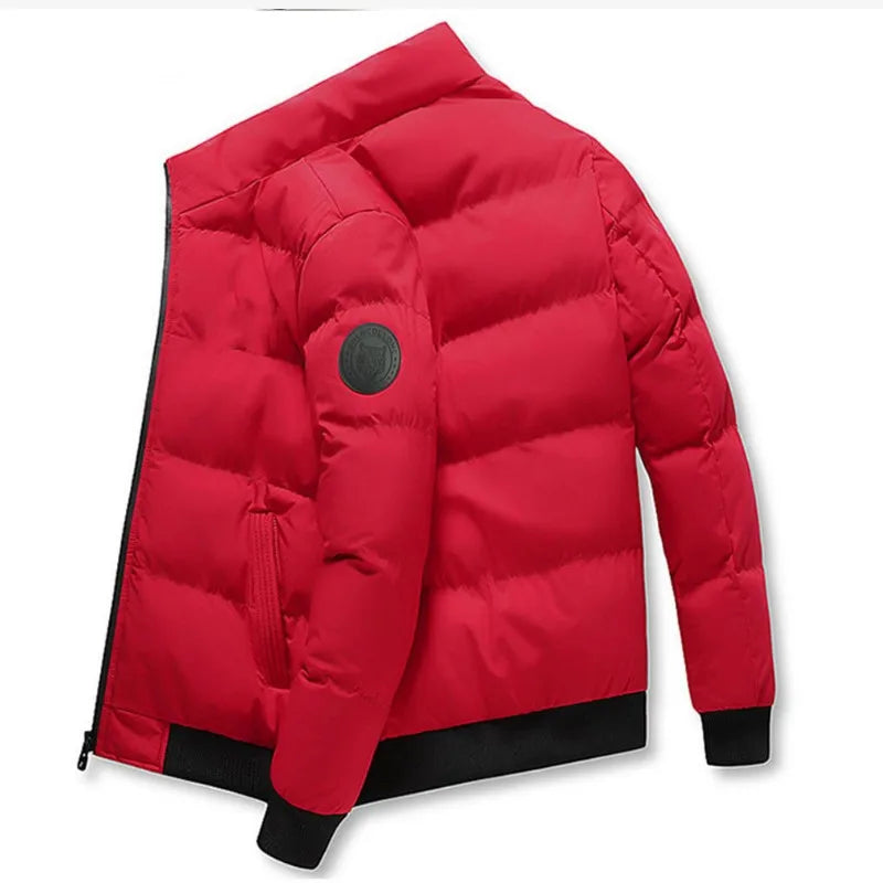 New Winter Men Solid Color Zipper Padded Jacket Thick Cotton Coat Trendy Youth Casual Comfort Warm Outerwear