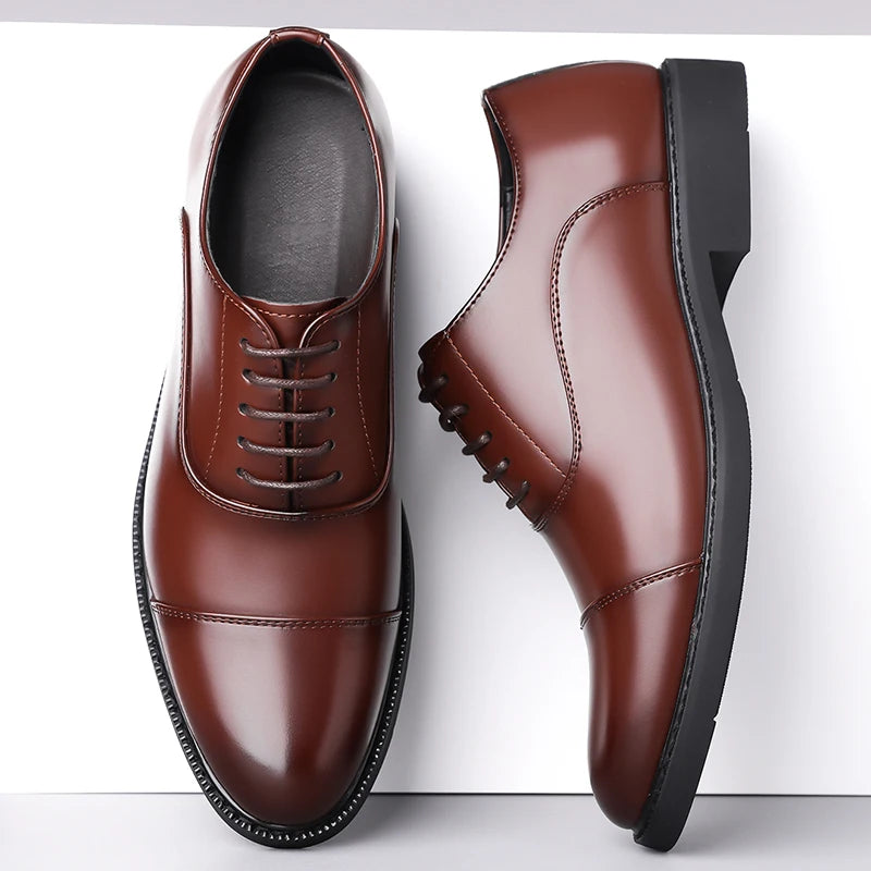 New Men 37-46 Men's Flat / 6CM Heightening Elevator Shoes Business Formal Leather Shoes Man British Casual Wedding Suit Shoes