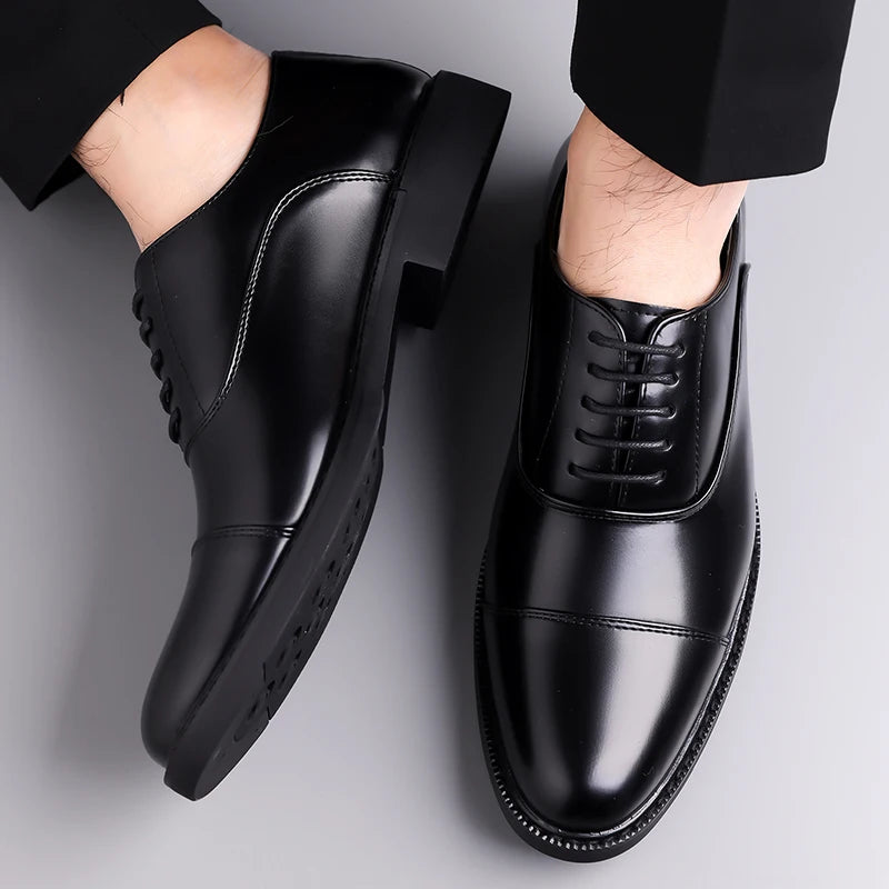 New Men 37-46 Men's Flat / 6CM Heightening Elevator Shoes Business Formal Leather Shoes Man British Casual Wedding Suit Shoes