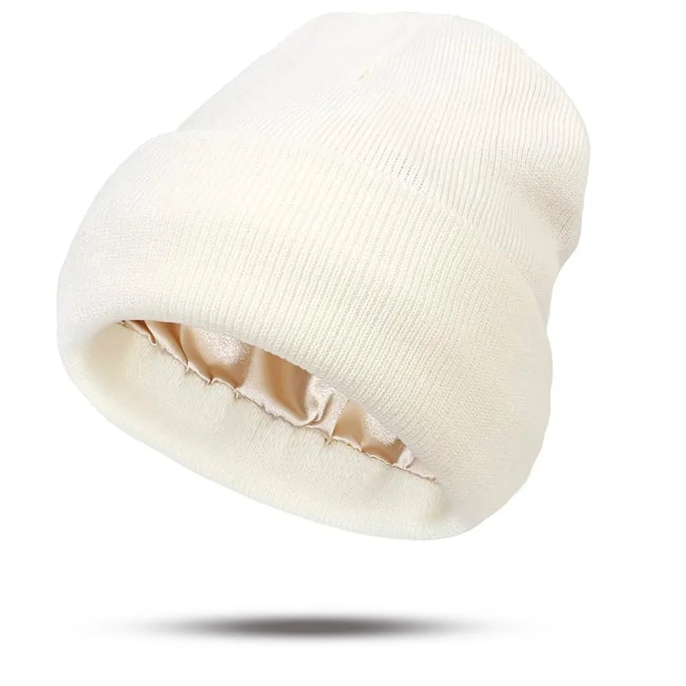 Women's Hats for Autumn&Winter-Comfortable Stylish Versatile Warm-Keeping Hairstyle-Protecting Knitted Satin Woolen Hats
