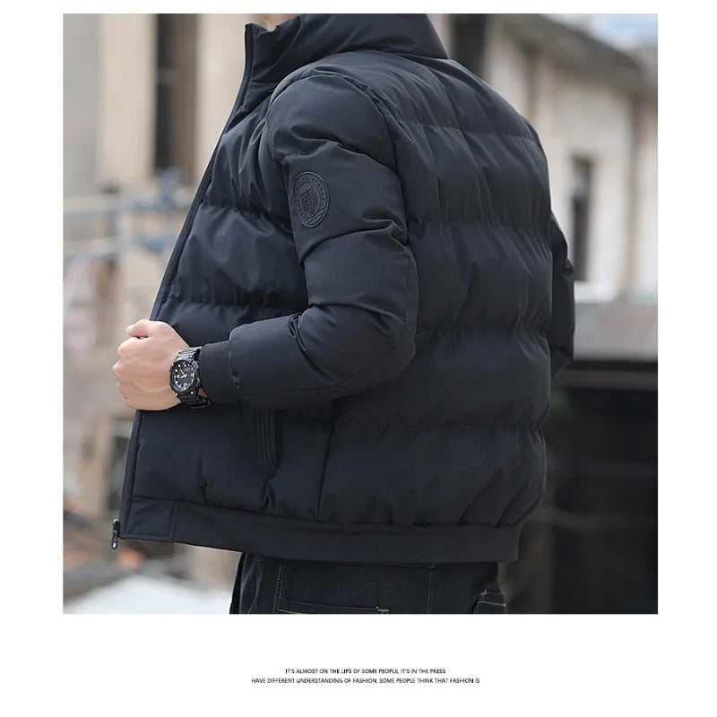 New Winter Men Solid Color Zipper Padded Jacket Thick Cotton Coat Trendy Youth Casual Comfort Warm Outerwear