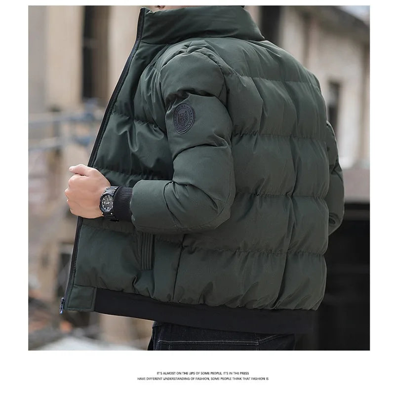 New Winter Men Solid Color Zipper Padded Jacket Thick Cotton Coat Trendy Youth Casual Comfort Warm Outerwear