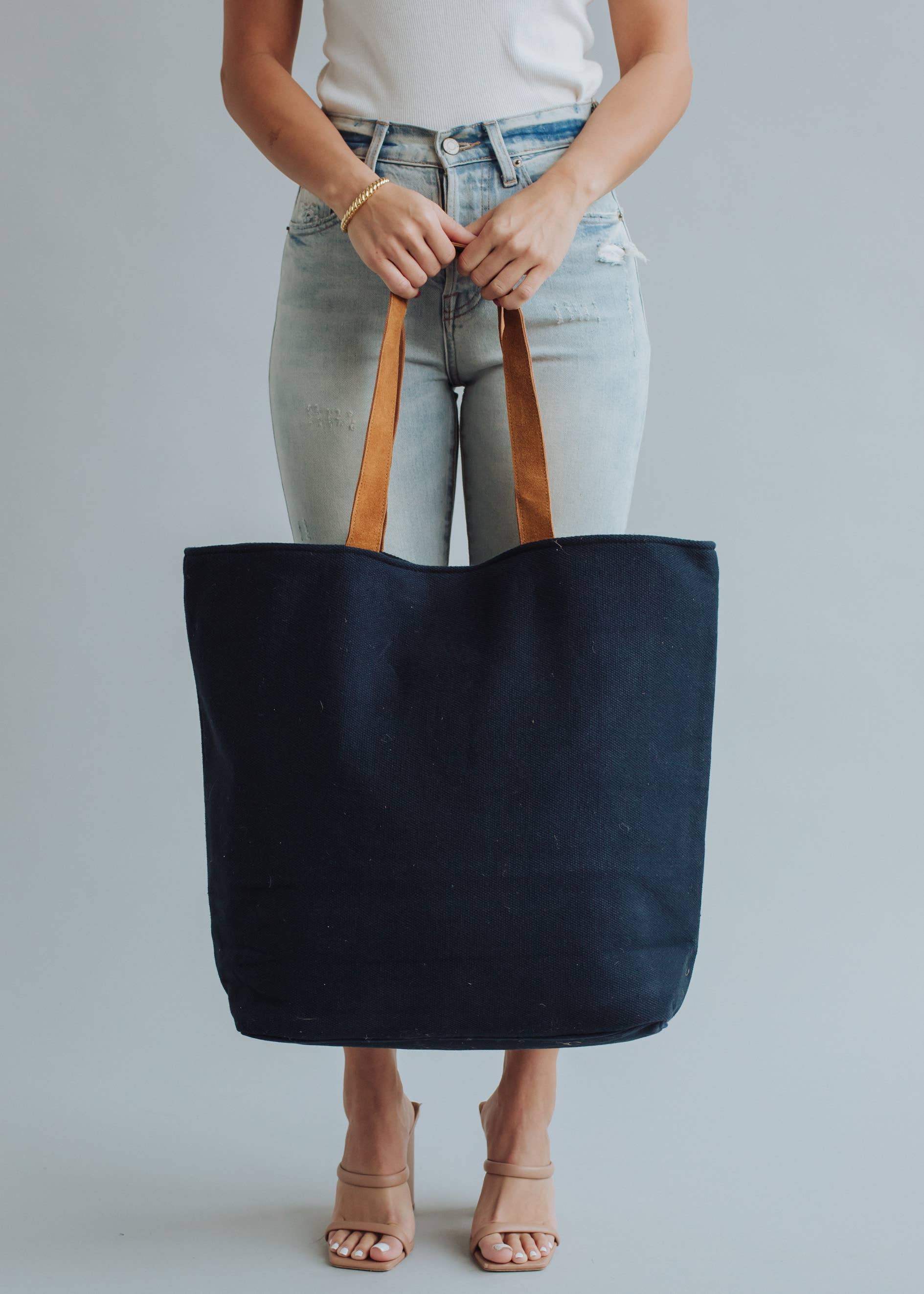 Poolside Bliss Woven Cotton Tote - Navy
