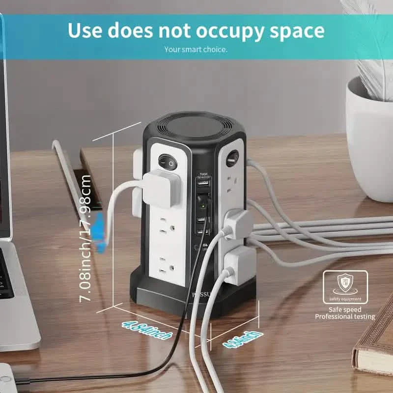 Surge Protector Tower 1800J with 4 USB A Ports, USB C (PD18W) Port, 12 AC Outlets and 10FT Cord